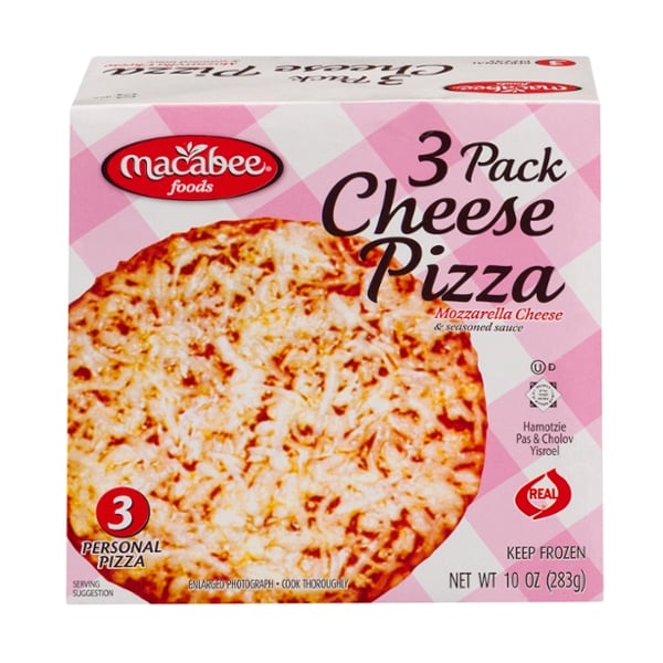 Macabee Kosher Cheese Pizza Frozen - 3 ct