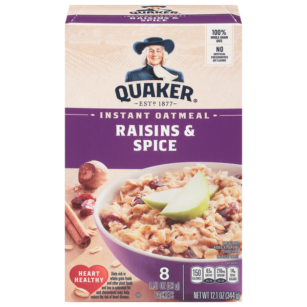 Save on Quaker Instant Oatmeal Raisins & Spice 8 ct Order Online