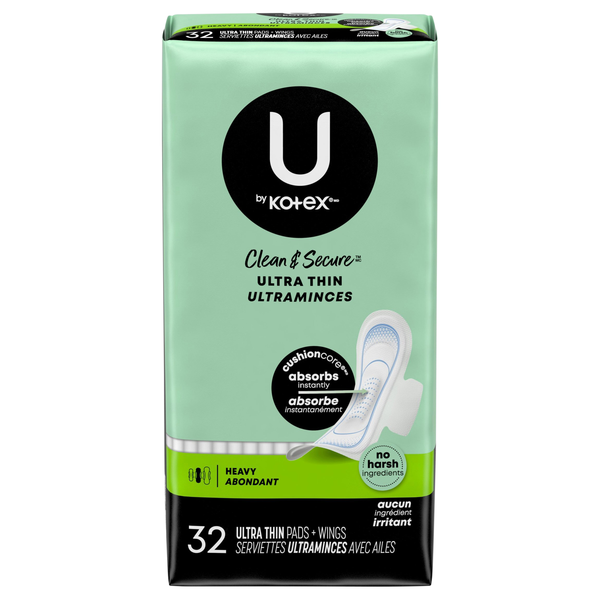 U by Kotex Clean & Secure Heavy Ultra Thin Pads with Wings