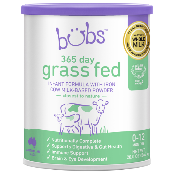 BUBS 365 Day Grass Fed Cow-Milk Based Infant Formula with Iron Powder