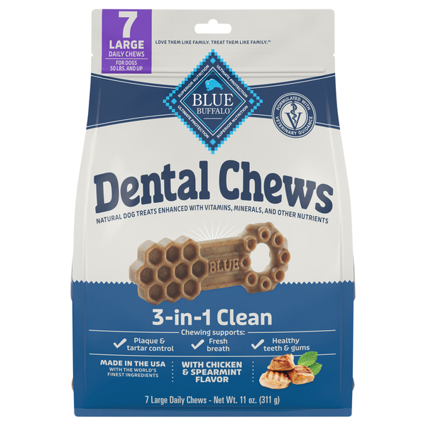 Blue Buffalo 3-in-1 Clean Chicken & Spearmint Large Dental Dog Treat - 7ct