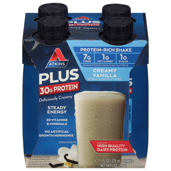 Save on Atkins Plus Protein & Fiber Shake Creamy Vanilla Low Carb 4