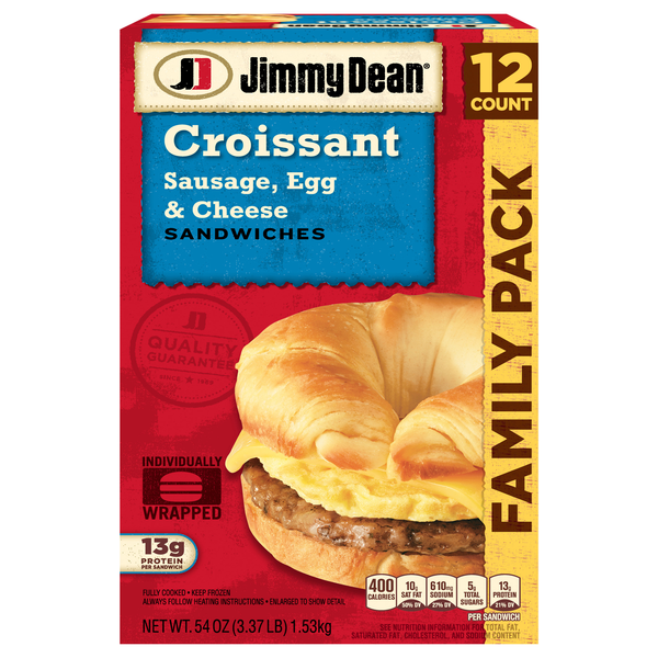 Jimmy Dean Sausage Egg & Cheese Croissant Sandwiches Family Pack - 12 ct