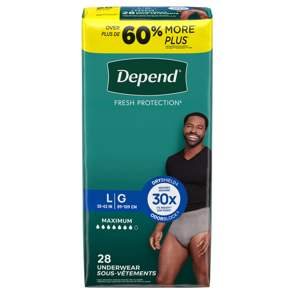 Depend Men's Fresh Protection Incontinence Underwear Maximum Gray L