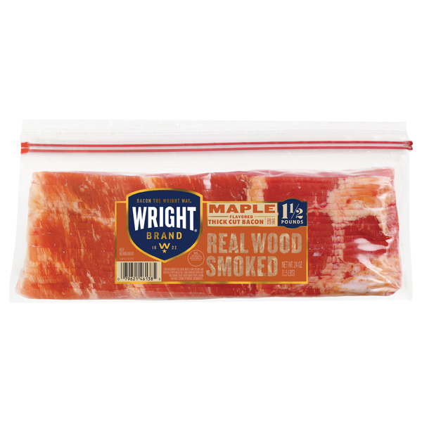 Wright Brand Maple Flavored Real Wood Smoked Thick Cut Bacon Sliced