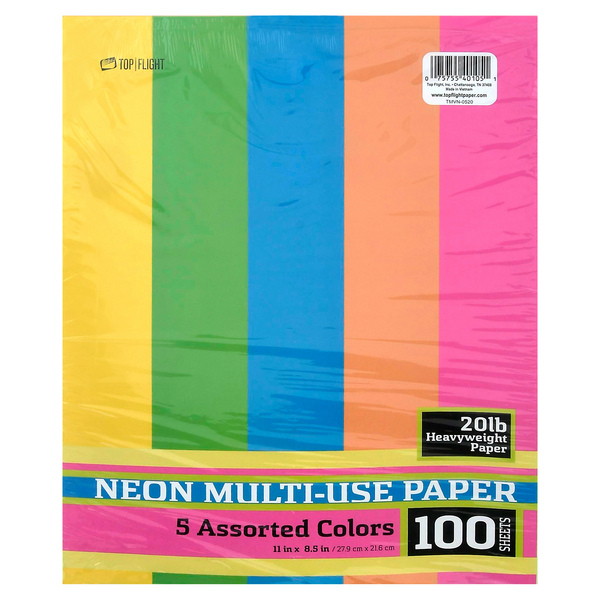 Top Flight Neon Multi-Use Paper 5 Assorted Colors 20 lb Heavyweight