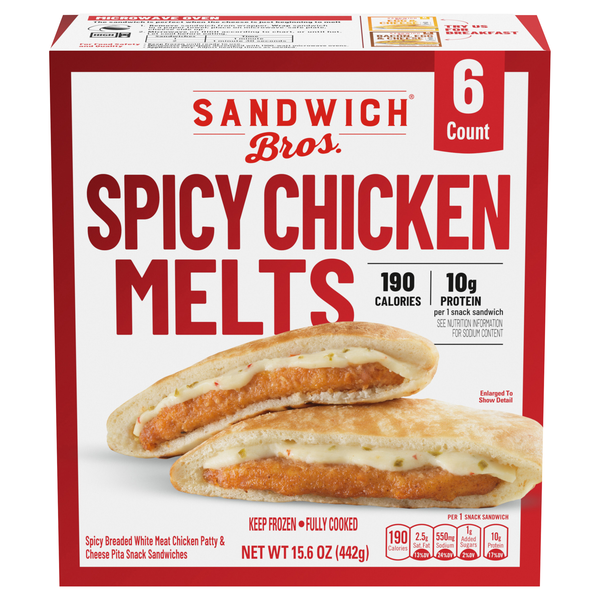 Sandwich Bros. Spicy Chicken Melts Pita Snack Sandwiches - 6 ct Frozen