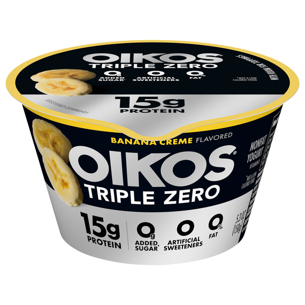 Oikos Triple Zero 15g Protein Non Fat Banana Creme Greek Yogurt Cup