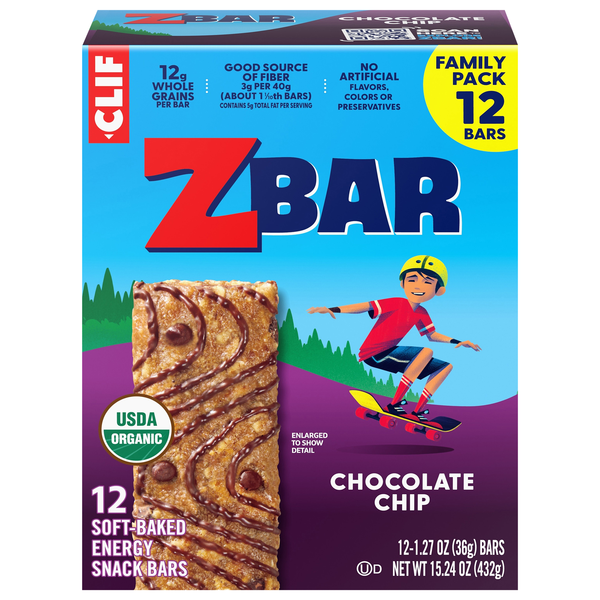 CLIF Zbar Organic Chocolate Chip Soft Baked Energy Snack Bars - 12 ct