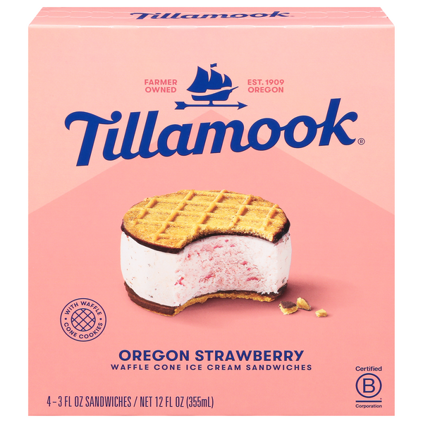 Tillamook Oregon Strawberry Waffle Cone Ice Cream Sandwiches - 4 ct