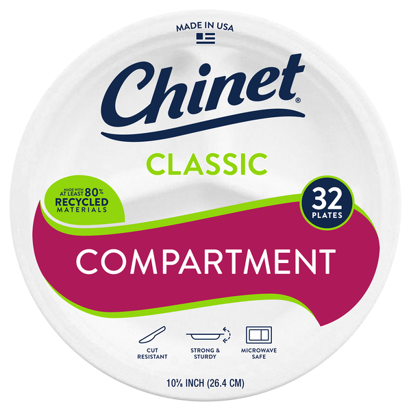 Chinet Classic Compartment Paper Plates 10 3/8 Inch