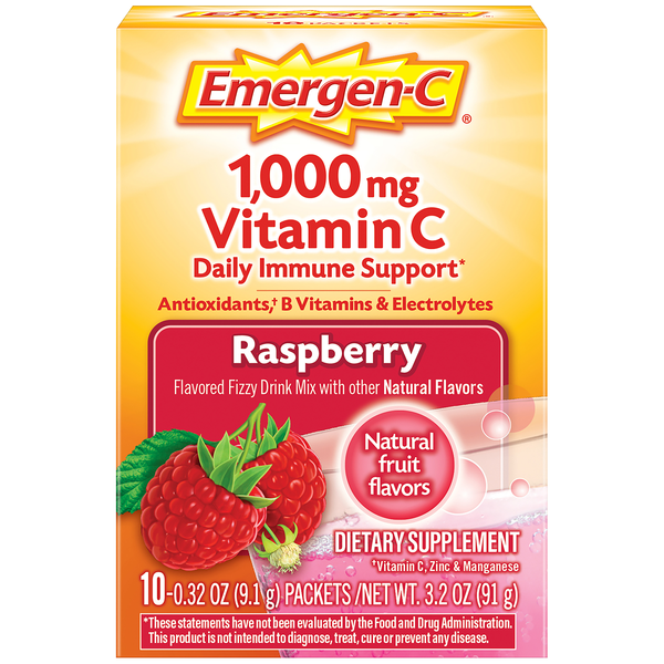 Emergen-C Raspberry Fizzy Drink Mix Dietary Supplement 1000mg Vitamin C