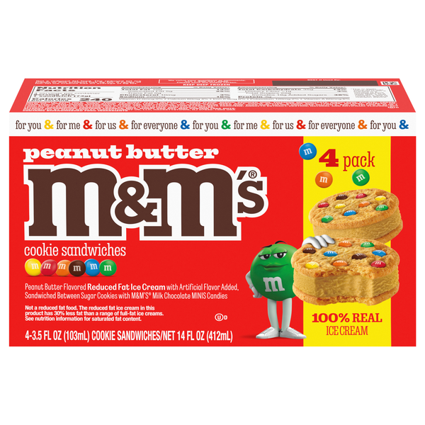 M&M's Peanut Butter Ice Cream Cookie Sandwiches - 4 ct