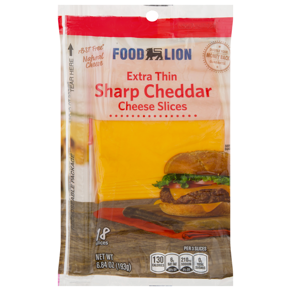 Food Lion Natural Extra Thin Sharp Cheddar Cheese Slices - 18 ct
