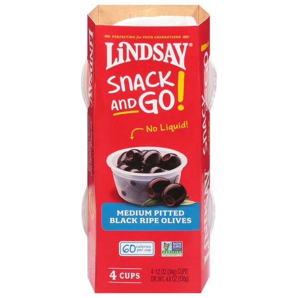 Lindsay Snack & Go! Medium Pitted Ripe Black Olives Cups - 4 ct