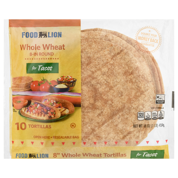 Food Lion Whole Wheat Tortillas for Tacos 8 Inch - 10 ct