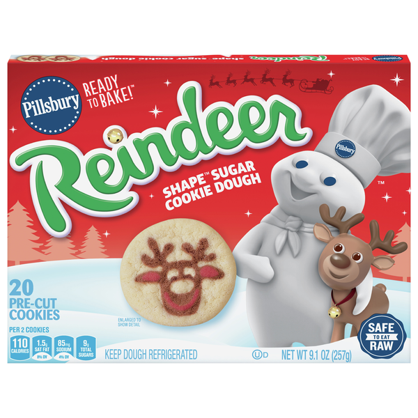 Pillsbury Christmas Reindeer Sugar Cookie Pre-Cut Dough - 20 ct