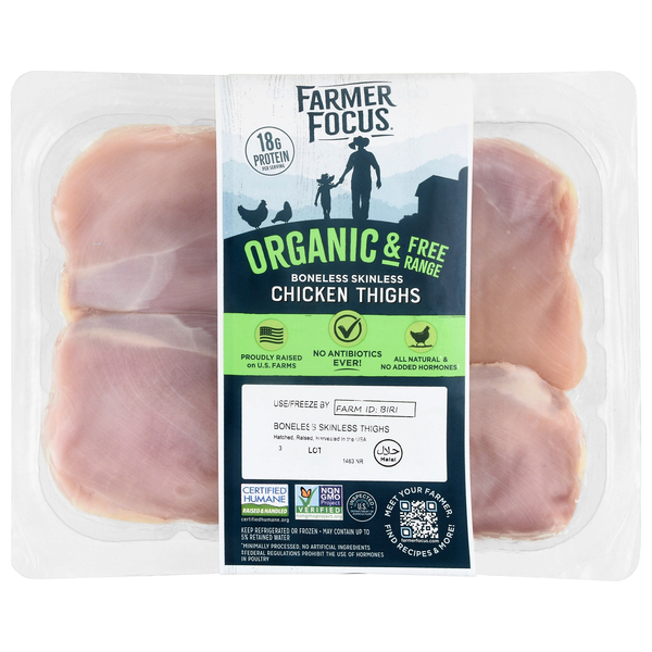 Farmer Focus Organic Free Range Boneless Skinless Chicken Thighs Fresh