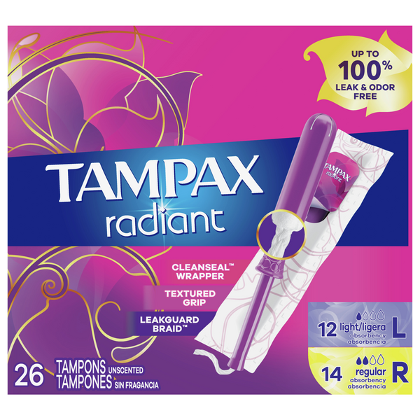Save on Tampax Radiant Tampons 12 Light/14 Regular Unscented Order