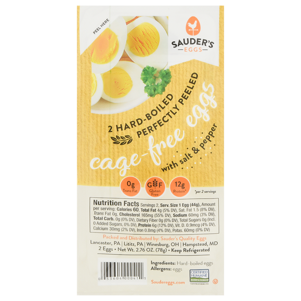 Sauder's Eggs Hard-Boiled Cage-Free with Salt & Pepper