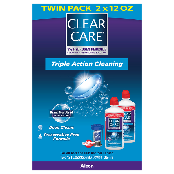 Ciba Clear Care Solution Cleaning & Disinfecting Soft/RGP Lenses - 2 ct
