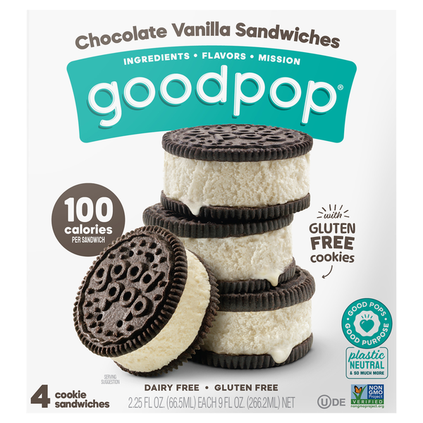 GoodPop Gluten & Dairy Free Chocolate Vanilla Cookie Sandwiches - 4 ct