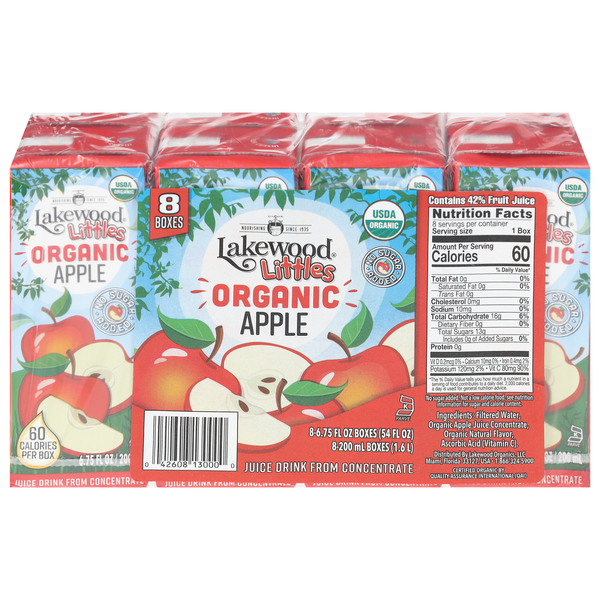 Lakewood Littles Organic Apple Juice Drink Boxes from Concentrate - 8 pk