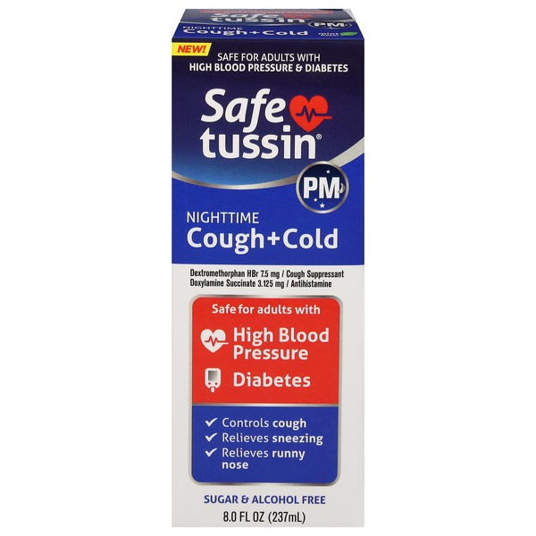 Safe Tussin High Blood Pressure & Diabetes Safe PM Cough & Cold Medicine