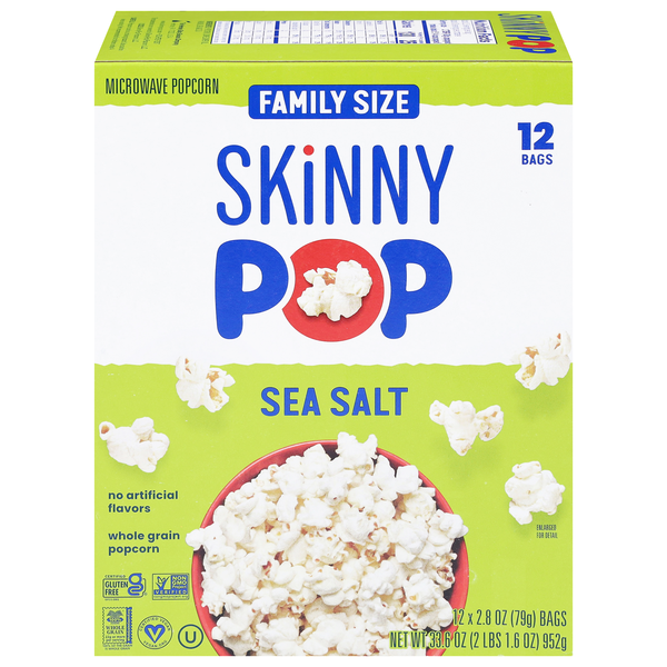SkinnyPop Popcorn Sea Salt Microwave Bags Family Pack - 12 ct