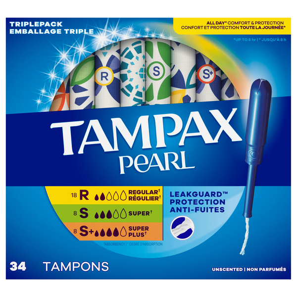 Tampax Pearl Unscented Regular-Super-Super Plus Tampons