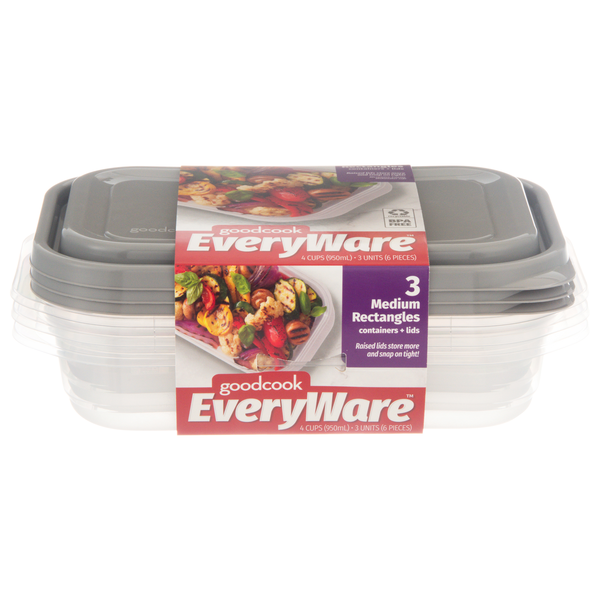 GoodCook Everyware Medium Rectangles Food Storage Containers w/Lids 4 Cups