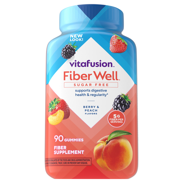 vitafusion Fiber Well Sugar Free Berry & Peach Supplement Gummies
