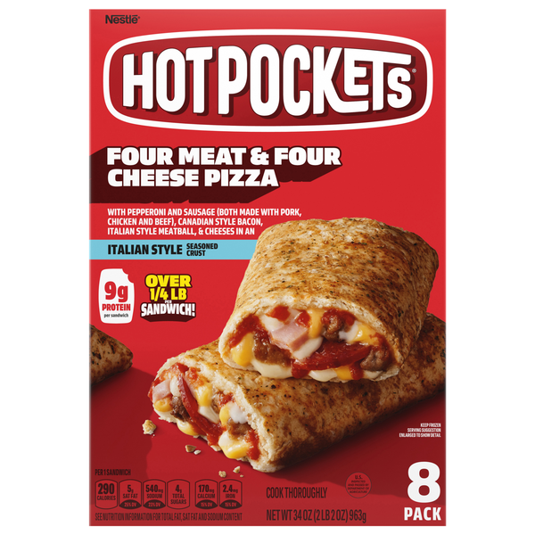 HOT POCKETS Four Meat & Four Cheese Pizza Sandwiches - 8 ct Frozen