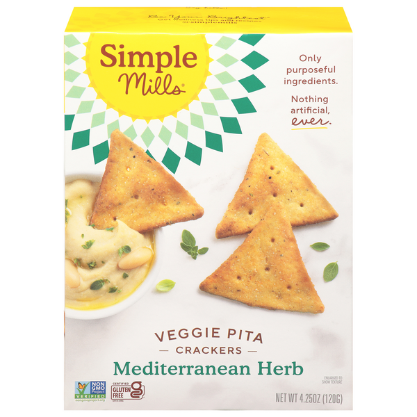 Save on Simple Mills Veggie Pita Crackers Mediterranean Herb Gluten
