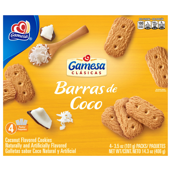 Gamesa Barras de Coco Cookies Coconut Packs - 4 ct