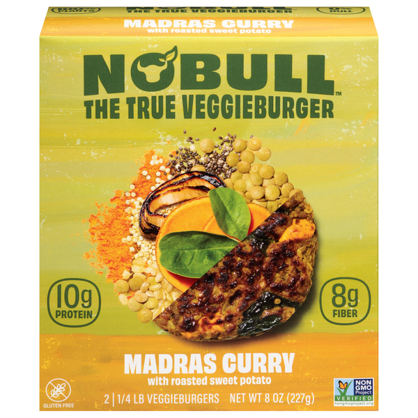 No Bull Madras Curry Veggieburgers - 2 ct Frozen