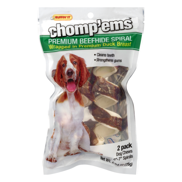 Ruffin' It Chomp'ems Premium Beefhide Spiral Dog Chews 6-7 inch - 2 ct