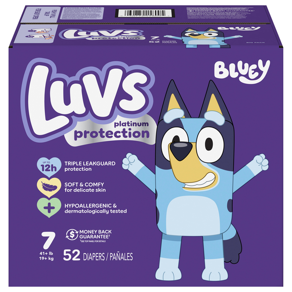 Luvs Platinum Protection Size 7 Bluey Baby Diapers 41+ lb