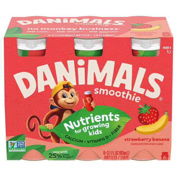Danimals Smoothie Strawberry Banana Drink - 6 pk