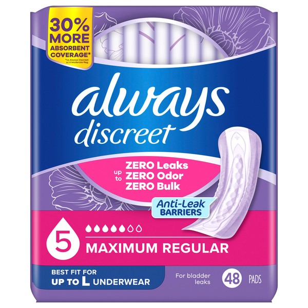 Always Discreet Womens Size 5 Incontinence Pads
