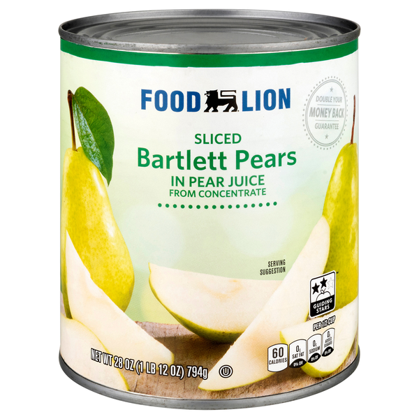 Food Lion Sliced Bartlett Pears in Pear Juice from Concentrate