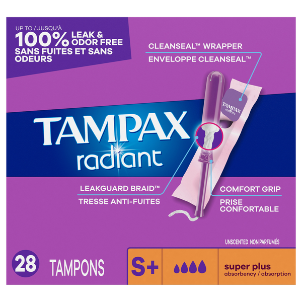 Tampax Radiant Unscented Super Plus Tampons