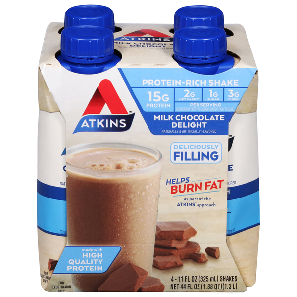 Atkins Milk Chocolate Delight 15g Protein Shakes - 4 pk