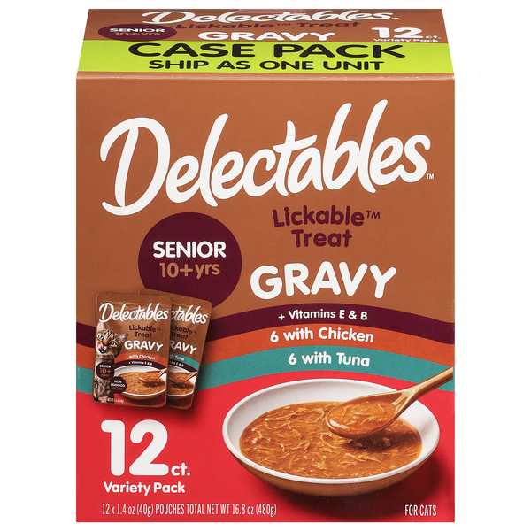 Delectables Gravy Senior 10+Yrs Lickable Cat Treats Variety Pack - 12 ct