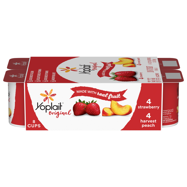 Yoplait Original Low Fat Strawberry & Harvest Peach Yogurt Cup - 8 ct