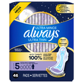 Always Ultra Thin Size 5 Unscented Extra Heavy Overnight Pads with Wings