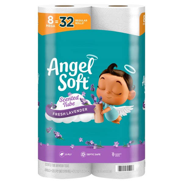 Angel Soft Mega Roll 2-Ply Toilet Paper Fresh Lavender Scented Tube - 8 ct