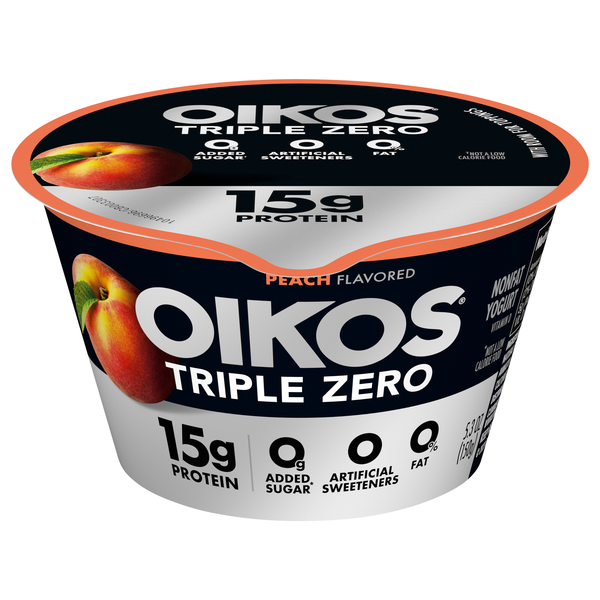 Oikos Triple Zero 15g Protein Non Fat Peach Blended Greek Yogurt Cup
