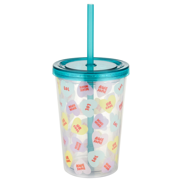 Smart Living Valentine's Day Straw Tumbler with Lid Heart Messages