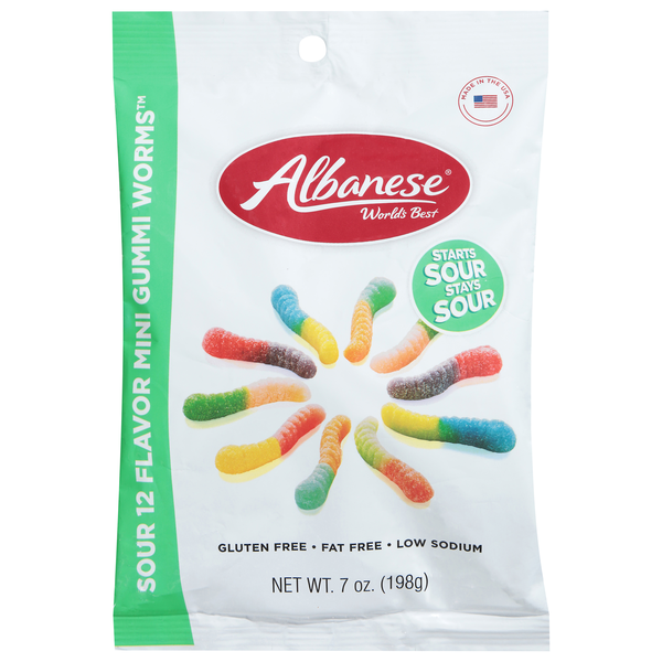 Albanese Gluten Free Sour 12 Flavor Mini Gummi Worms Candy